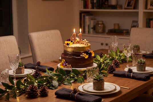 Elegant 41st Birthday Cake on Festive Decorated Dining Table