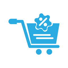Minimal outline icon of shopping cart with discount symbol representing e-commerce, sale, and online shopping. © Muhammad