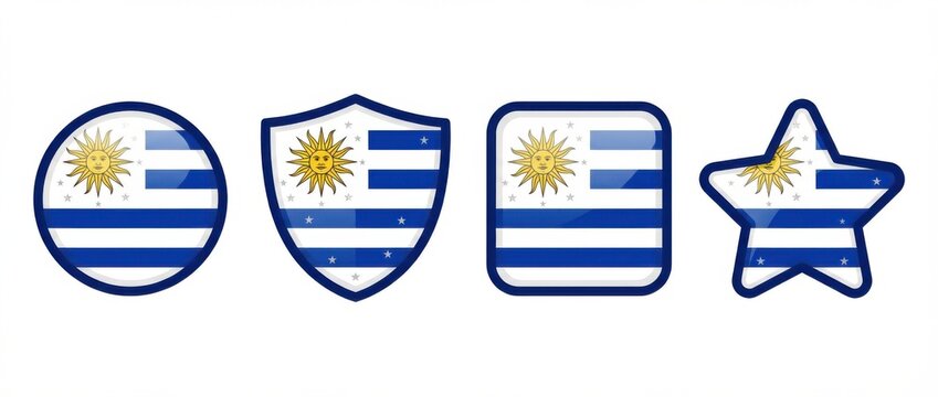 uruguay national badge set featuring multiple different badge shapes in country flag colors
