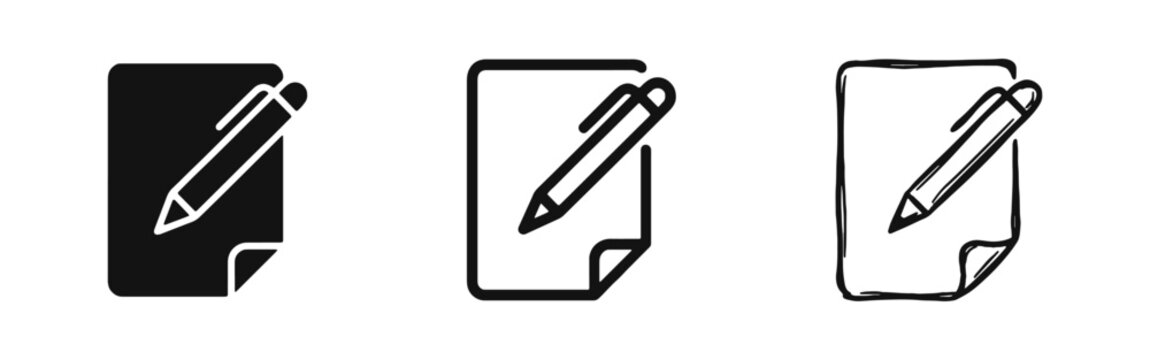 Document and Pen Icon Set - Writing, Note Taking, and Editing Concept