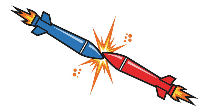 Collision of Blue and Red Rockets.