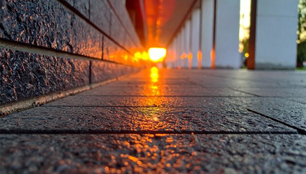 廊下 夕日 反射 石材 質感 陰影 輪郭 展望 核心 境界 均衡 存在 静謐 刹那 永遠 帰路 追憶 温故知新 憧憬 芳醇