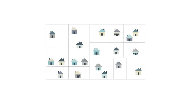 Minimalist Real Estate Grid Concept Illustration with House Icons - City Planning and Neighborhood Layout