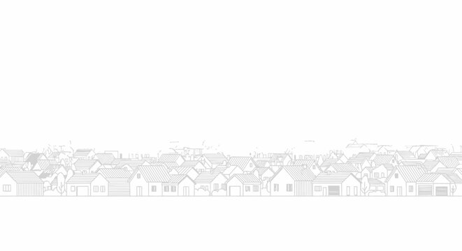 Suburban Neighborhood Line Art Illustration, Urban Sprawl and Real Estate Concept with Simple House Outlines on White Background