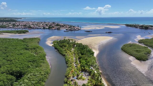 Mangrove Skyline At Porto Seguro In Bahia Brazil. Coast City Skyline. Beach Landscape. Beautiful Mangrove. Mangrove Skyline In Porto Seguro In Brazil. Nature Sandbanks. Brazil Northeastern.