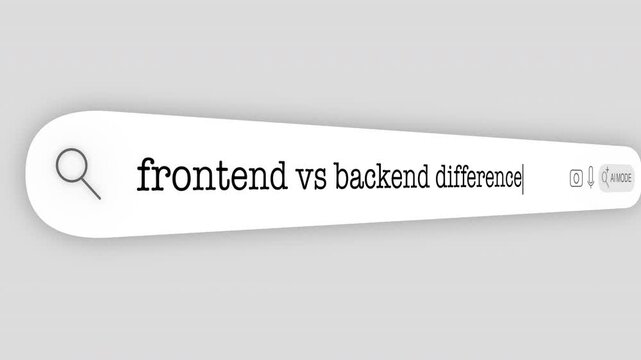 Search Bar Internet browser Animation with typing of the "frontend vs backend difference" word usefull for 4K video footage
