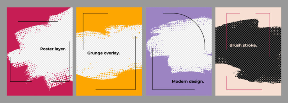 Vector illustration. Abstract colorful vertical overlay set with stylish linear frames. Paint brush stroke layers to design posters, book or magazine covers, layouts, flyers, postcards, advertising.