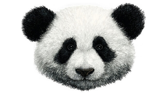 Adorable panda bear head with black and white fur isolated on transparent background