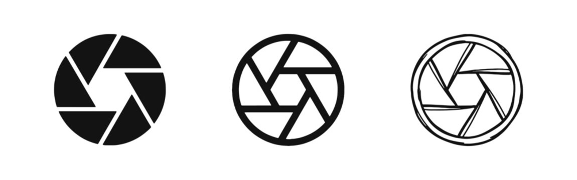 Camera Aperture and Shutter Diaphragm Icon Set for Photography and Lens Optics