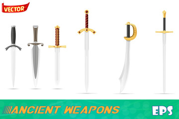 Obraz premium ancient battle weapons stock set icons vector illustration