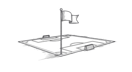 Fototapeta premium Sketch of a soccer field with a flag and goalposts.