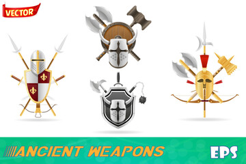Obraz premium ancient battle weapons stock set icons vector illustration