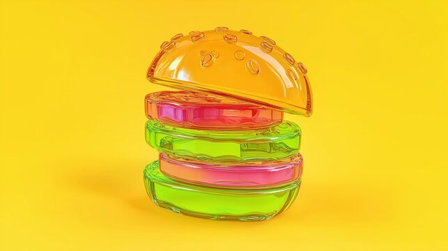 Abstract food design with neon-like burger layers