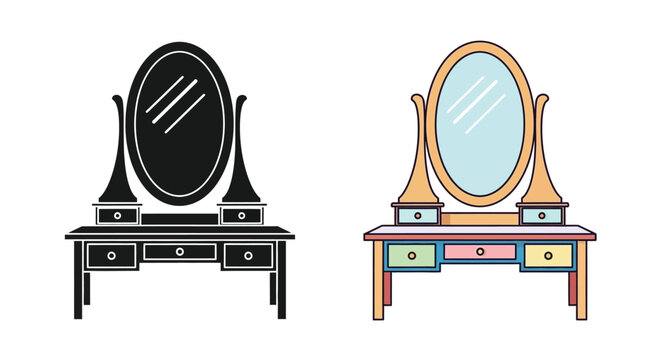 Two vanity mirrors one black and white and one in full color are shown