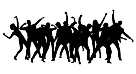 Silhouettes of people joyfully dancing together in a celebratory group pose. isolated on transparent background, Vector