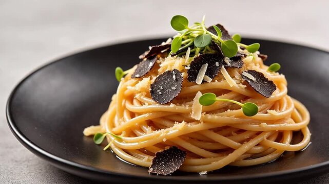 Pasta dish with truffle and greens
