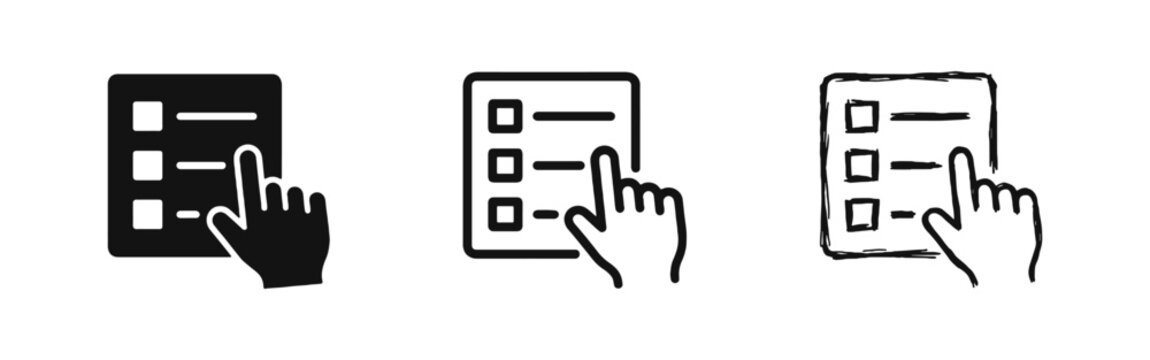 Checklist Selection Icon - Hand Pointing at List Task Options Vector Set