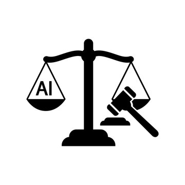 AI regulation law justice scale with gavel and AI filled icon