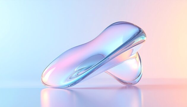 Elegant abstract iridescent liquid shapes with smooth curves reflecting a vibrant pastel color gradient, creating a futuristic and serene visual