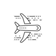 Airplane flying in the sky line icon for aviation transport, global flight routes, travel industry, and international shipping logistics services © imaziner-studio