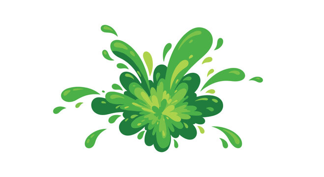 A dense and symmetrical green liquid splash forms a flower-like shape with thick rounded lobes radiating outward from a central point of high impact.