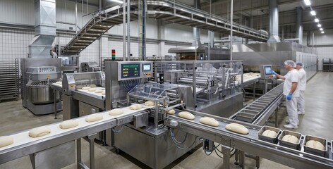 Naklejka premium Bakery Factory Processing Bread Production line