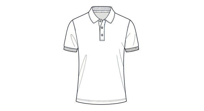 White polo shirt technical sketch template.