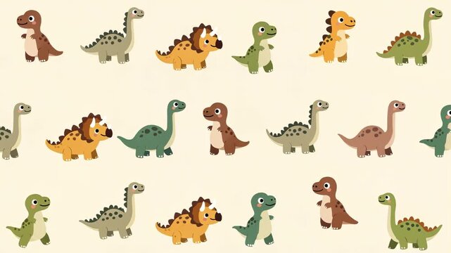 Cute cartoon dinosaurs seamless looping animation playful kids background