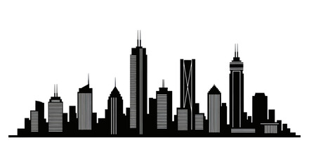 Fototapeta premium Black silhouette of a modern city skyline with skyscrapers on white background