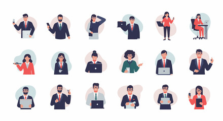 Fototapeta premium Diverse professionals in business attire, engaged in work activities with devices
