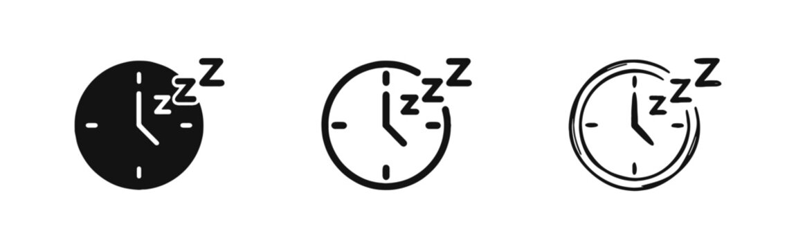Sleeping clock and time management icons set isolated on white background