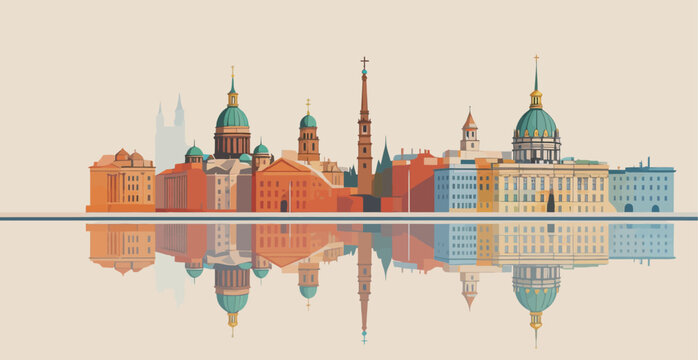 Colorful City Skyline with Historic Buildings