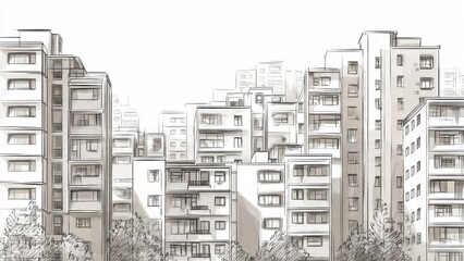 Fototapeta premium Affordable Housing Concept: Compact apartment living in dense urban zone 