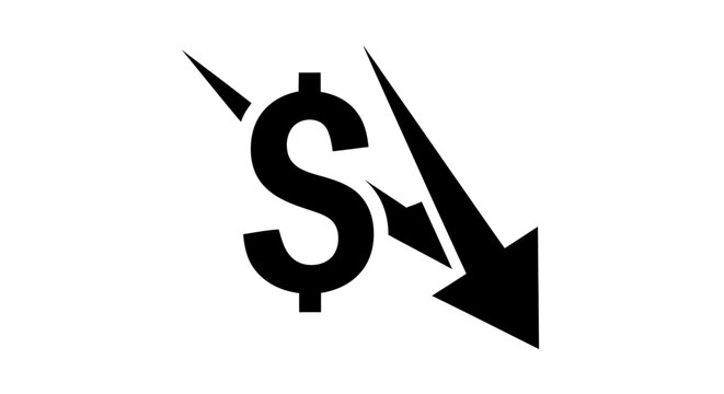 Financial icon representing dollar value decrease and economic recession.