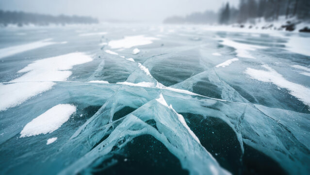 Frozen lake ice crack frozen lake ice crack winter landscape cold lake snow patches frozen water clear ice ice formation