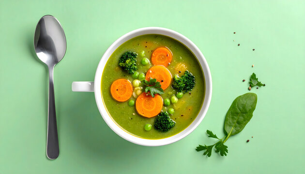 Diet friendly vegetable soup minimal composition clean healthy meal light nutrition concept