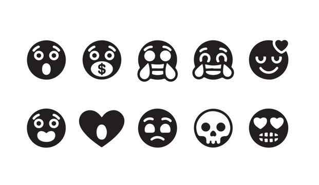 Diverse emoticon collection featuring unique shapes and creative character facial expressions.
