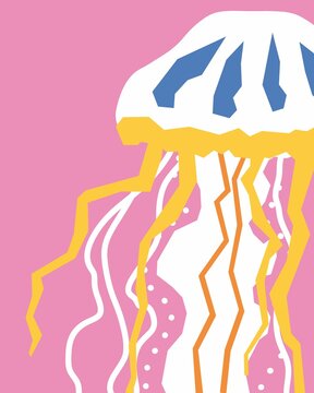 Cute Playful Jellyfish Illustration in Simple Graphic Style