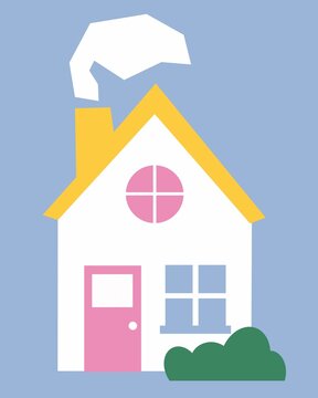 Cute Playful House Illustration in Simple Graphic Style