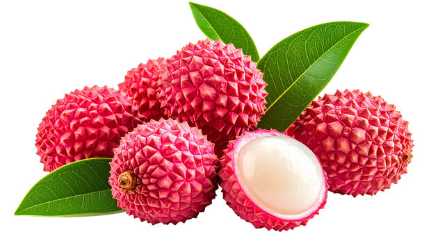Fresh lychee fruit with green leaf isolated on solid white background3
