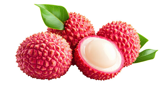 Fresh lychee fruit with green leaf isolated on solid white background4
