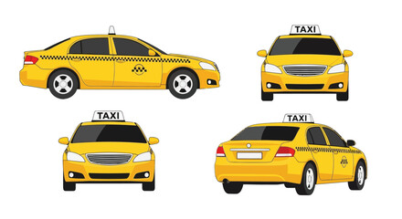 Illustration of yellow taxis in various perspectives and orientations © HOLYLINE ART