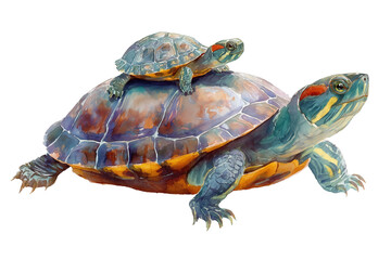 Obraz premium watercolor Turtle mom and baby turtle isolated on white background png