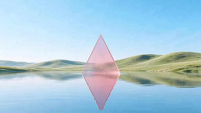 Pink triangle in serene landscape