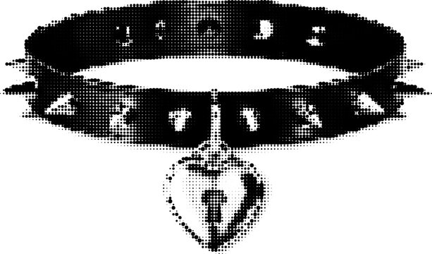 Halftone vector dotted retro grunge heart pendant choker with spiked design