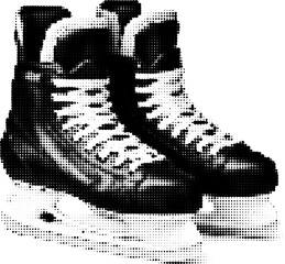 Obraz premium Halftone vector dotted retro grunge ice skates with vintage black and white pattern