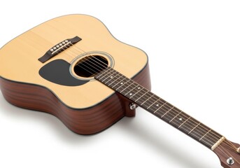 Obraz premium Isolated wooden acoustic guitar on a white background.