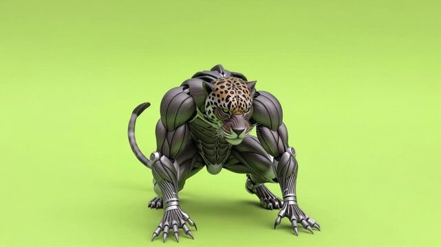Animal Cyborg Hybrid Stalks on Green Screen for Technology Visuals