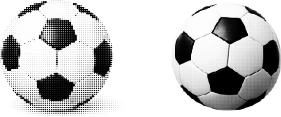 Obraz premium Halftone vector dotted retro soccer ball grunge design with modern contrast