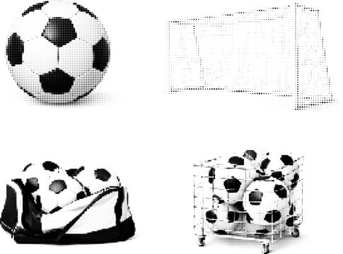 Halftone vector dotted retro soccer elements with grunge texture